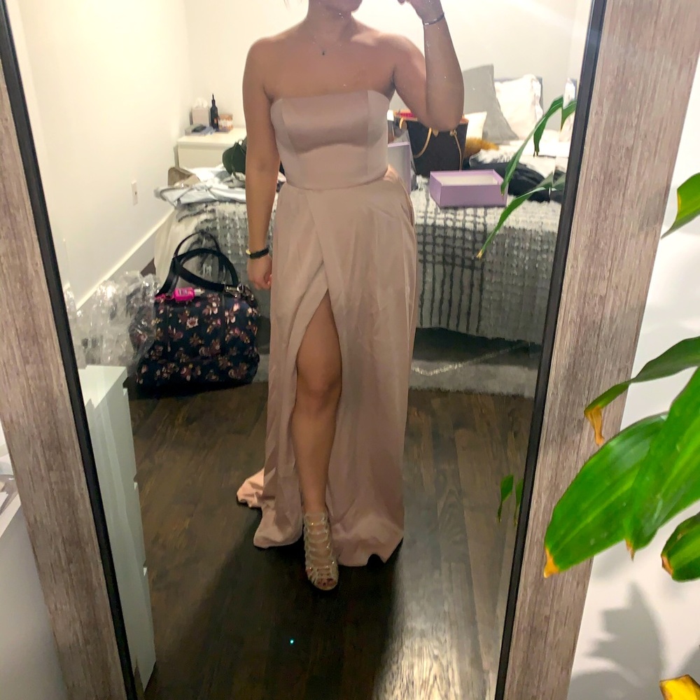 crepe back satin strapless bridesmaid dress